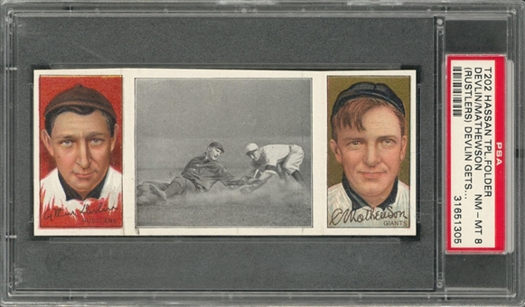 1912 T202 Hassan Triple Folders "Devlin Gets His Man" Mathewson/Devlin (Rustlers) – PSA NM-MT 8 "1 of 2!"
